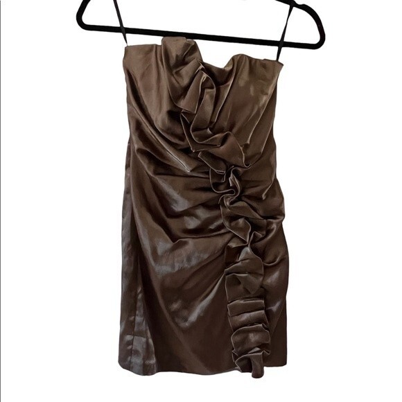 GUNNE SAX JESSICA MCCLINTOC DRESS Womens Sz 5 METALLIC STRAPLESS RUCHED EVENING - Picture 1 of 7